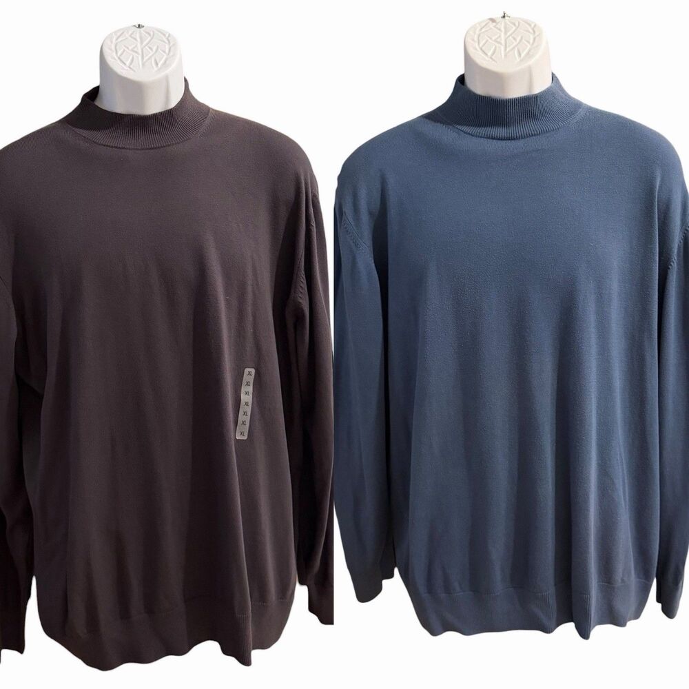 Murano Mens Lot Long Sleeve Crew Neck Sweater Sz XL Dark Gray Blue Cotton Modal